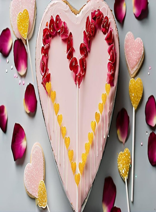 GLOBEADO Glitter Heart Cake Toppers 20 Pieces, Wooden Sticks, Party Decoration (20, Glitter Golden) - Image 4